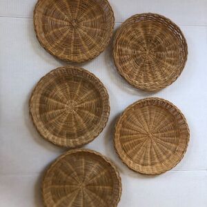 Vtg Boho Woven Wicker Plate Set